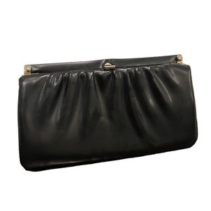 Vintage black clutch purse with gold hardware